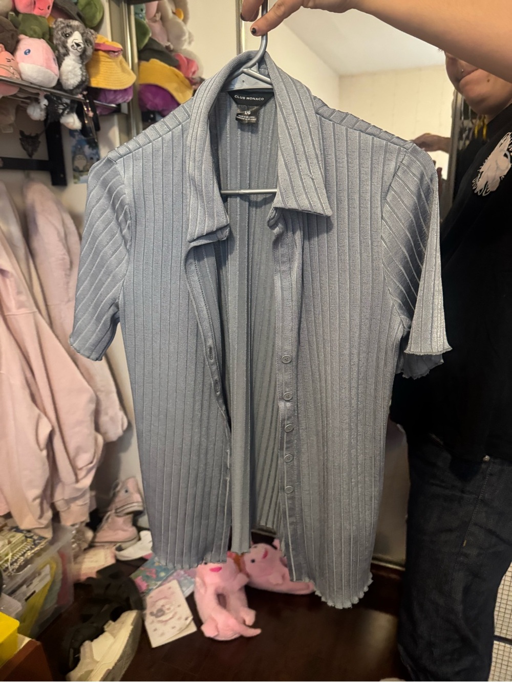 Club Monaco Light Blue Ribbed Short-Sleeve Shirt Jacket